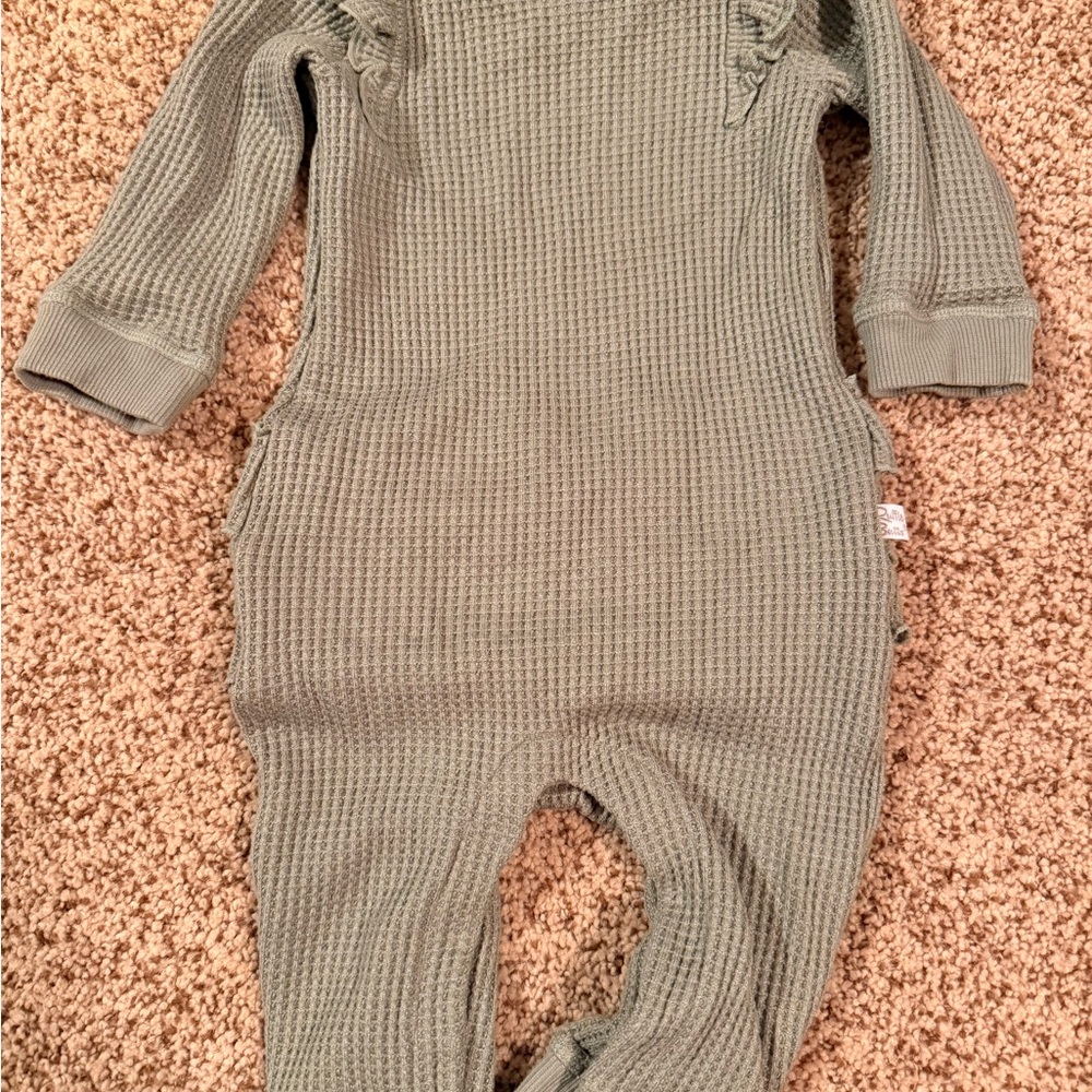 Ruffle Butts Green Waffle Knit Baby One Piece